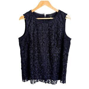 Ann Taylor navy sleeveless lace top - size L